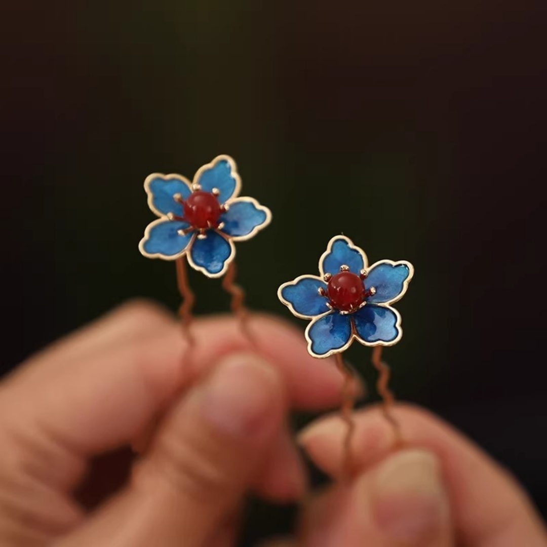 Travel Accessories Store - Blue Flower Ancient-Style Hanfu Hairpin, Exquisite