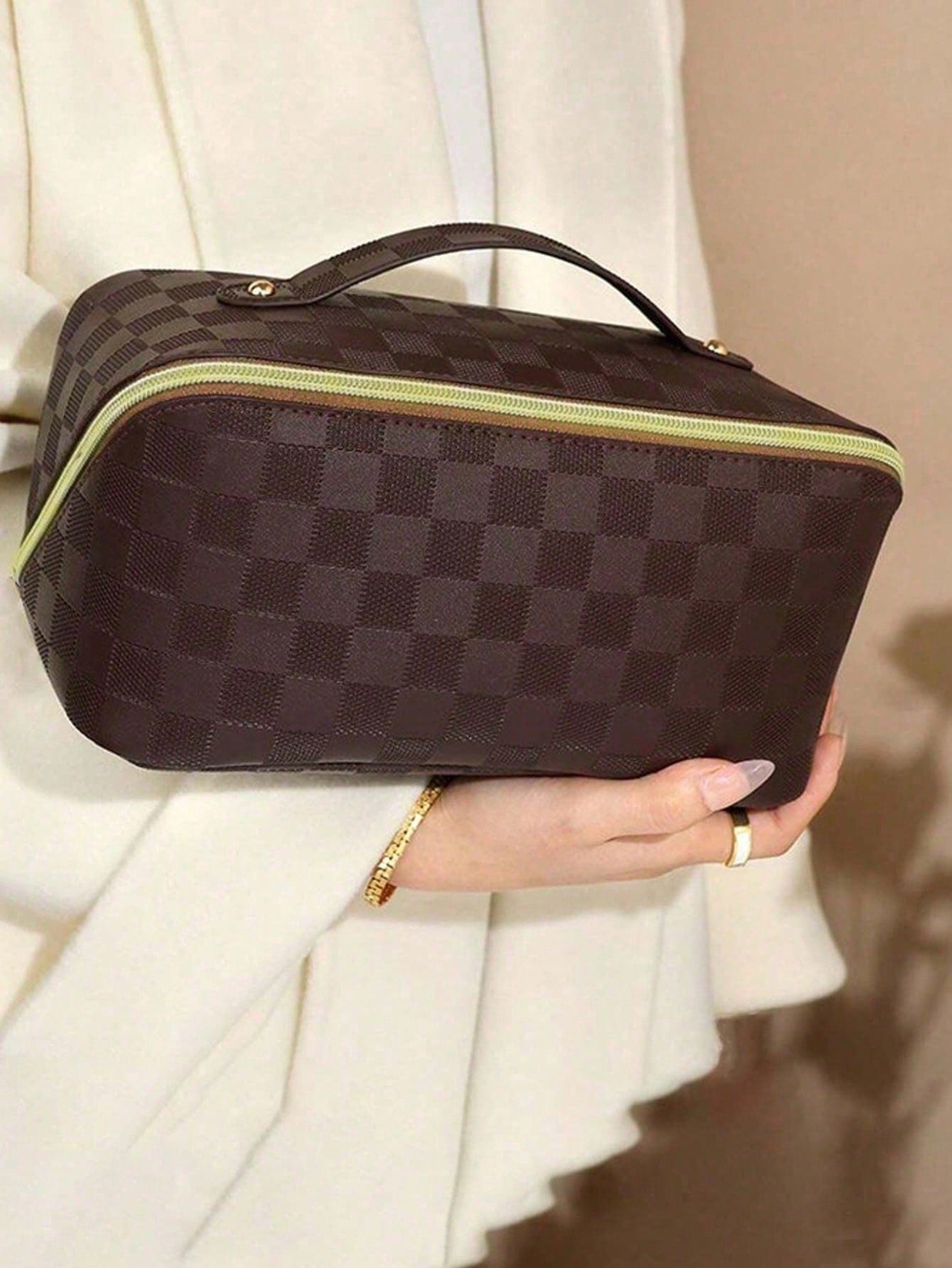 1pc PU Leather Cosmetic Bag, H - مراجعة Travel Accessories Pouch For Women وسعره