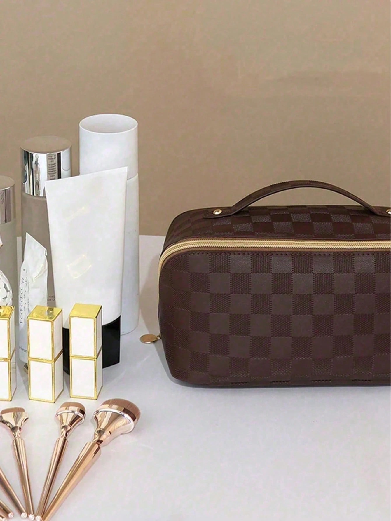 1pc PU Leather Cosmetic Bag, H - مراجعة Travel Accessories Pouch For Women وسعره