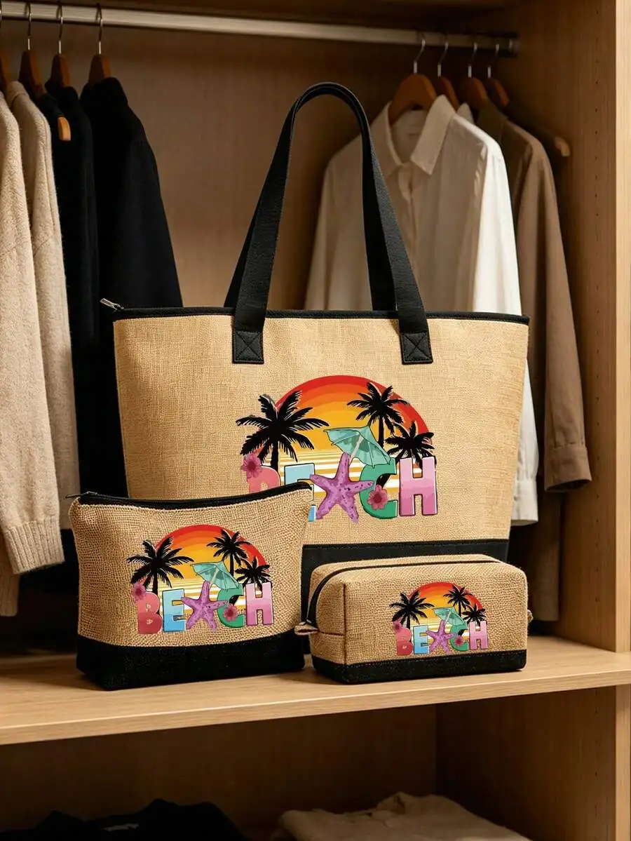 Beach Tote Bag Set With Cosmet - مراجعة Travel Accessories Pouch For Women وسعره